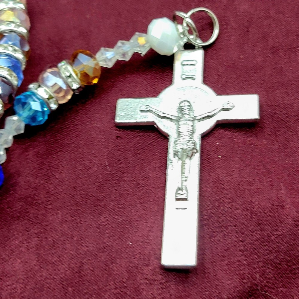 Catholic Rosary With Crucifix multicolor Crystal & Rhinestone shiny,