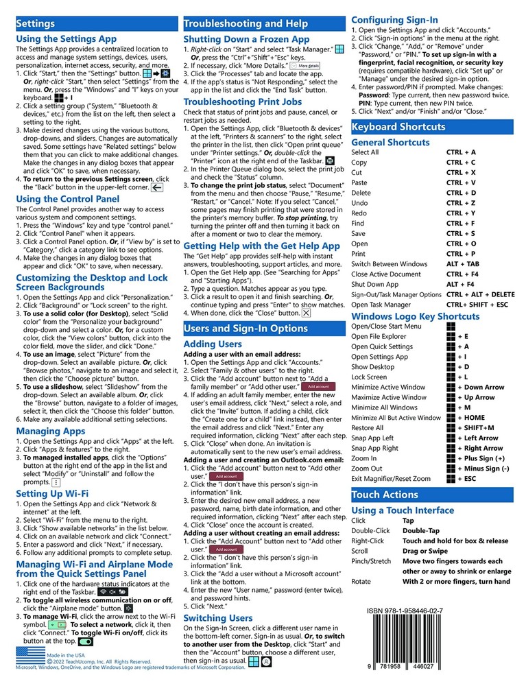 Windows 11 Training Guide Quick Reference Card 4 Page Cheat Sheet Instructions