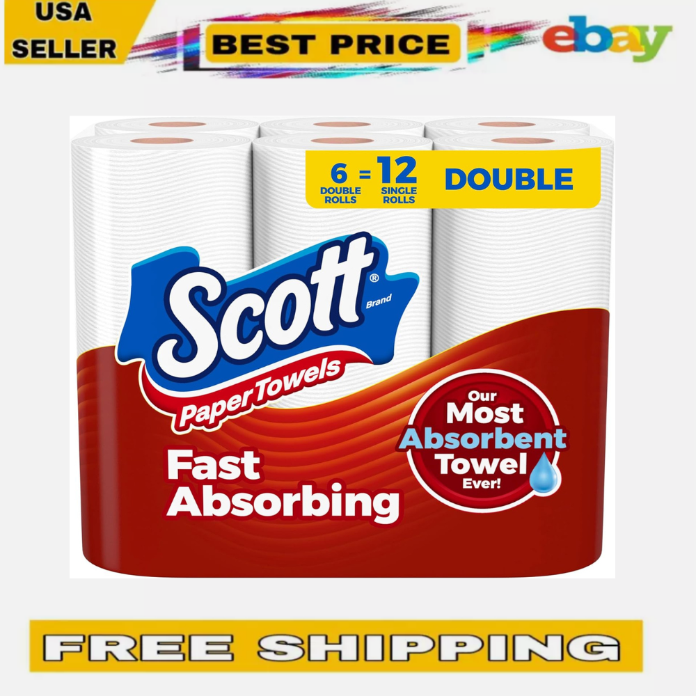 Scott Paper Towels 6 Double Rolls = 12 Regular Rolls (100 Sheets Per Roll)