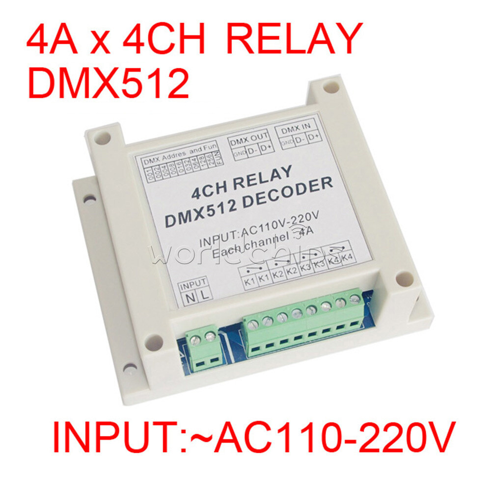 AC110-220V 4Channel DMX512 Relay Switch DMX Relay Controller + Case For Lamp
