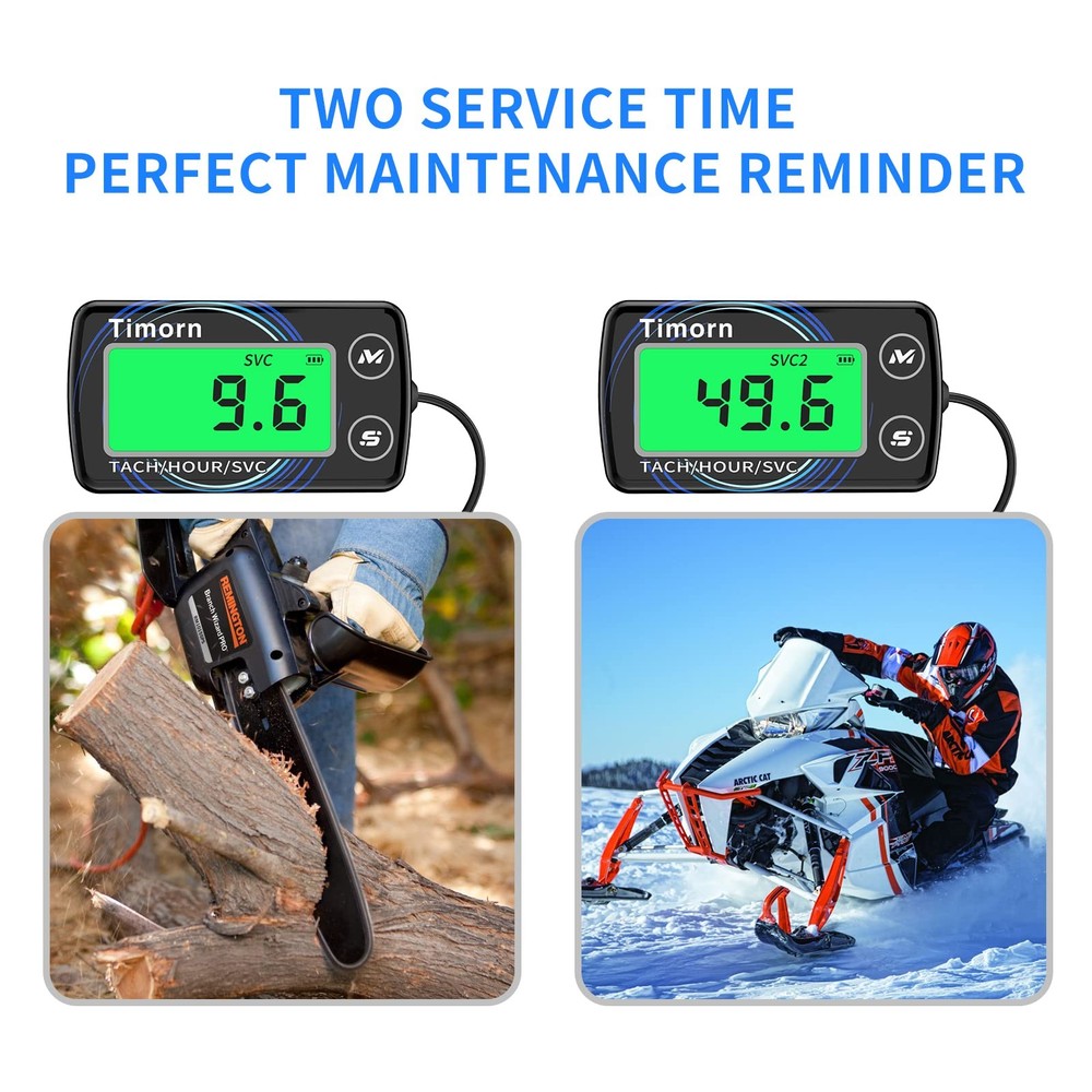 Small Engine Tachometer Hour Meter: Timorn Digital Inductive Black, Blue