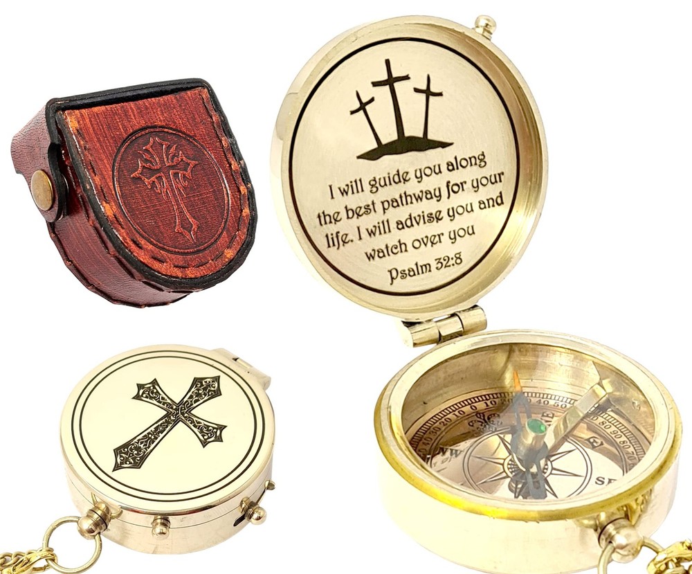 - Brass Compass Engraved with Religious Scripture Verse - Ideal for Baptism C...