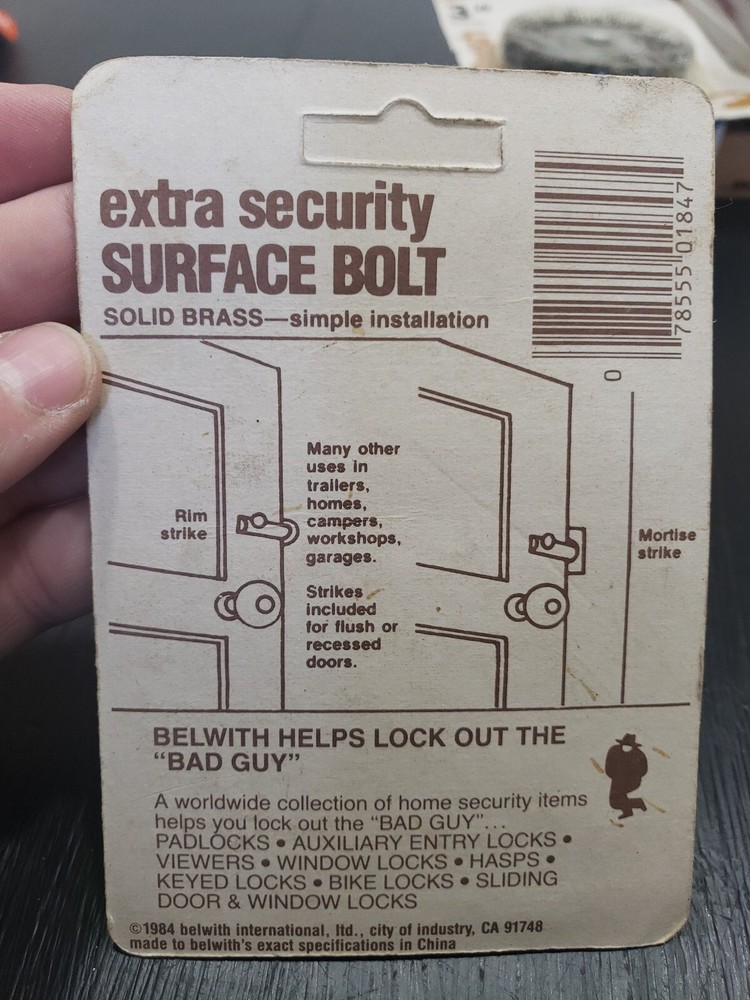 Vintage NOS Solid Brass Surface Bolt 2" #1847