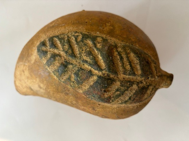 Studio pottery stoneware fruit with embossed leaf