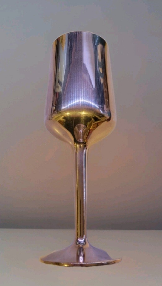 Solid Brass 7.5" Wine Goblet Monogrammed Dated August 25, 1984