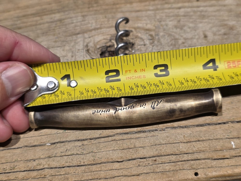 Vintage Style Brass & Iron Corkscrew Engraved