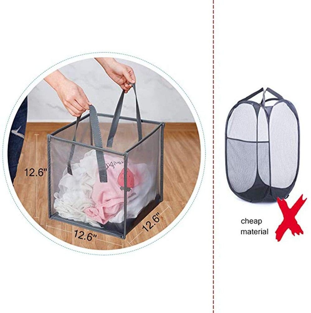 Pop Up Laundry Baskets - Mesh Collapsible Laundry Hampers Storage with Handle...