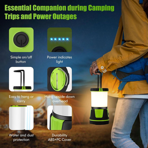Rechargeable Camping Lantern 3000 Lumens – LED Flashlight with 5 Modes, Green