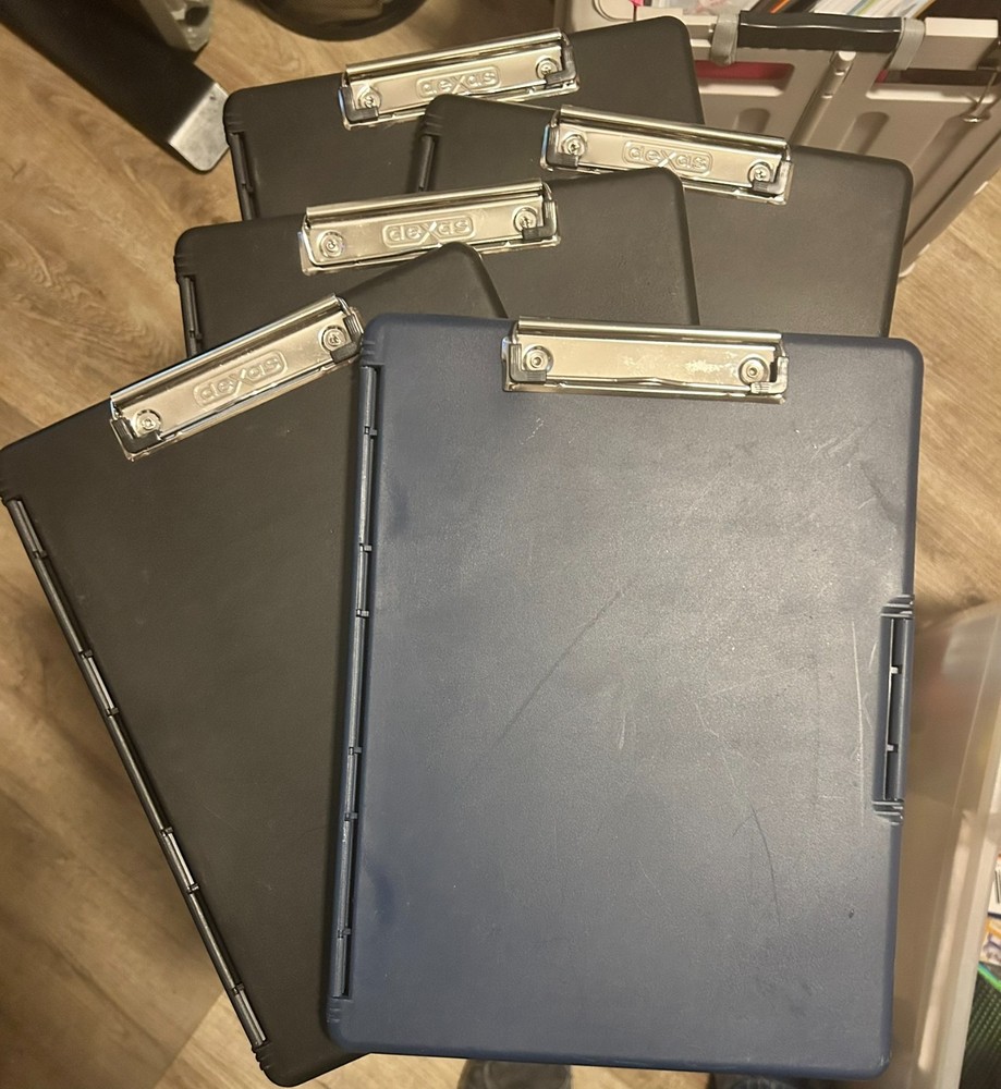 5 pc Dexas Slimcase Plastic Clipboard w Storage * Side Opening Blue + Black EUC