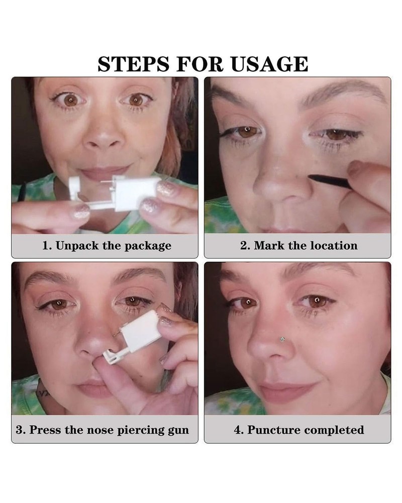 Self Nose Piercing Kit with Built-in Nose Stud - Quick & Easy Use