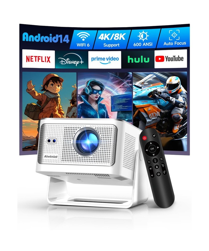 Android 14 Mini Projector with 4K 8K Support, Smart Projector with Wifi and B...
