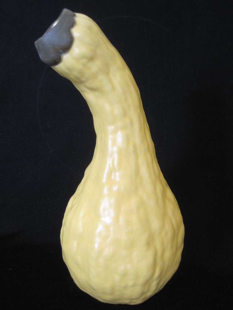 6.5" Ceramic Yellow Gourd Vase - Signed - Repaired Chip