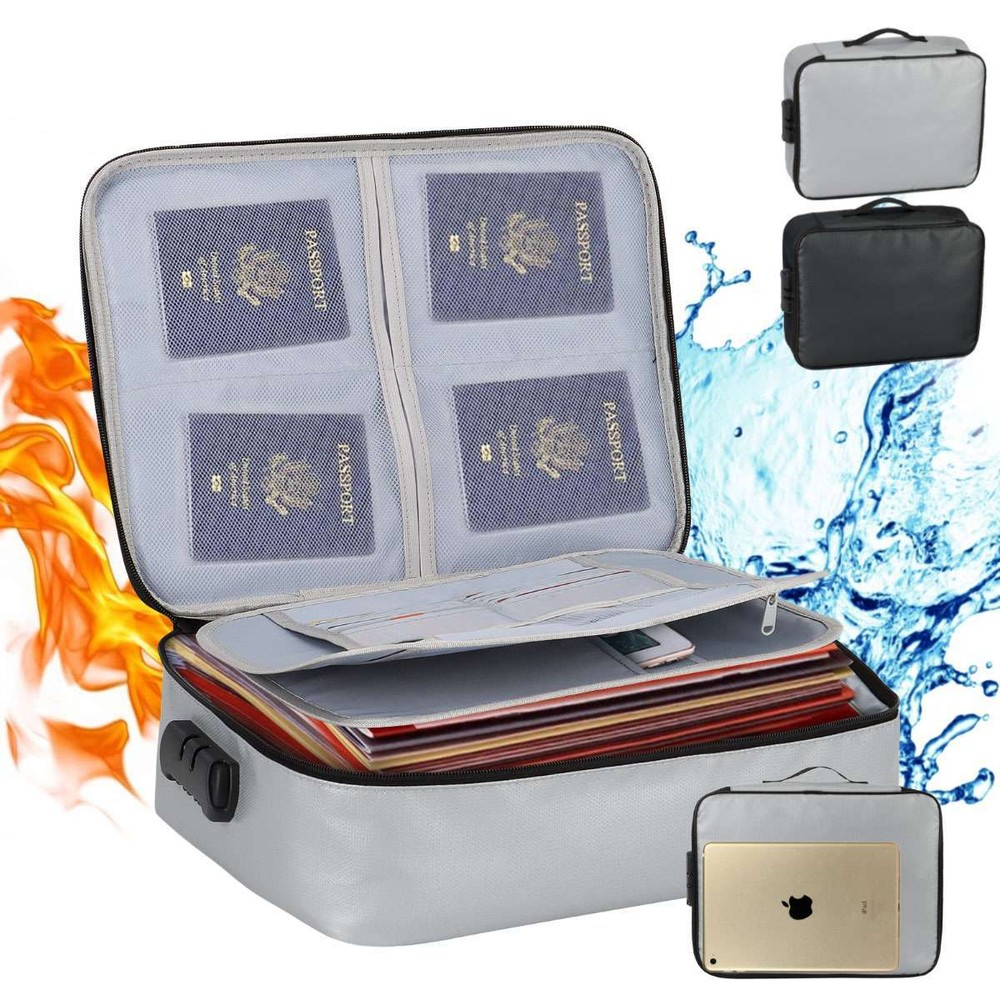 Fire Proof Waterproof Document Box with Lock File Storage Organizer Box Safe Bag