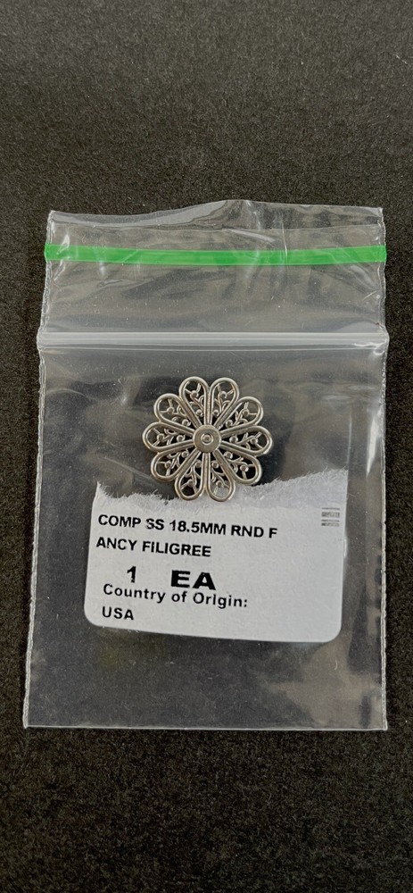 STERLING SILVER ROUND FILIGREE COMPONENT Made In USA .925