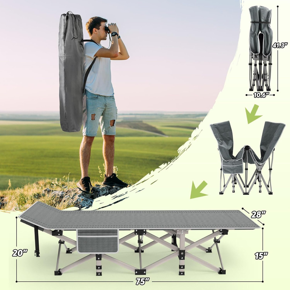 Camping Cot, Folding Camping Cot Bed for Adults Sleeping 1200D Double Layer Oxfo
