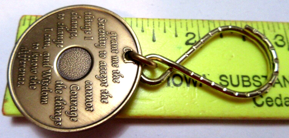 Alcoholics Anonymous 2 Year AA Bronze Medallion Key Chain Token coin key ring