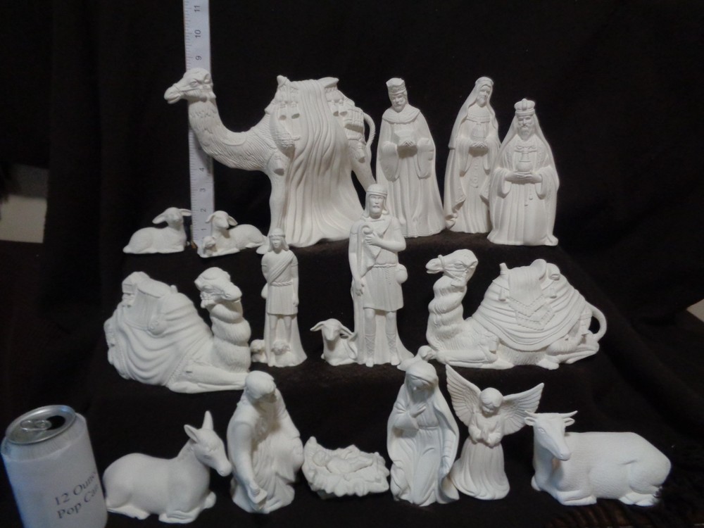 C644 - Ceramic Bisque 18 Piece Large Riverview Nativity Set - Ready to Paint