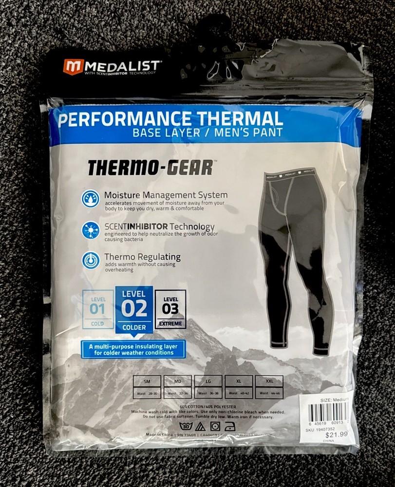 Medalist Men's Thermo-Gear Performance Micromesh Base Layer Pants White MEDIUM