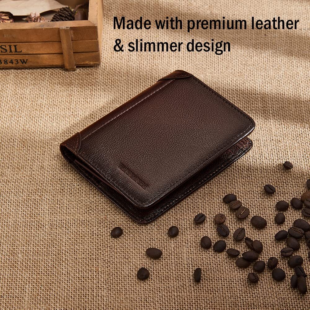 Trifold Wallet for Men RFID Blocking Leather WalletsLarge Capacity Wallet wit...
