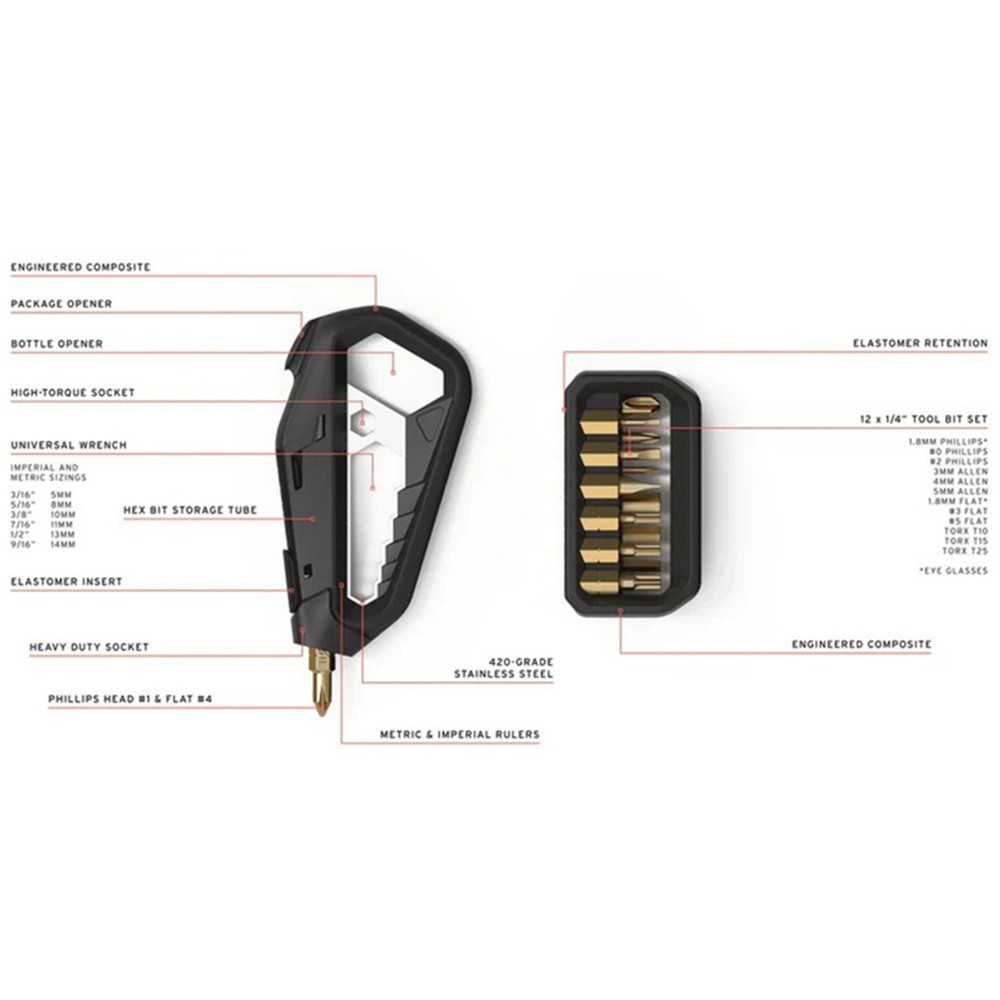 Tactica M.100X Bundle Pack Multitool Hex Screwdriver Bits 18 plus Essential Tool