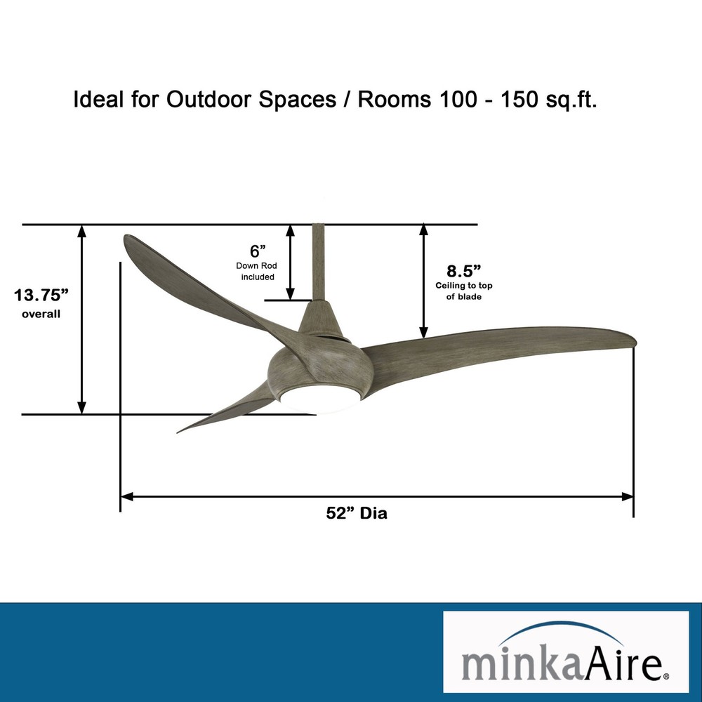 Minka Aire Light Wave 52" Ceiling Fan - Driftwood 3-Blade Remote Control