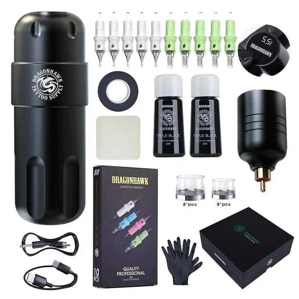 Tattoo Machine Kit Complete Pen Wireless Type-C Quickly Charge Battery Ink Set
