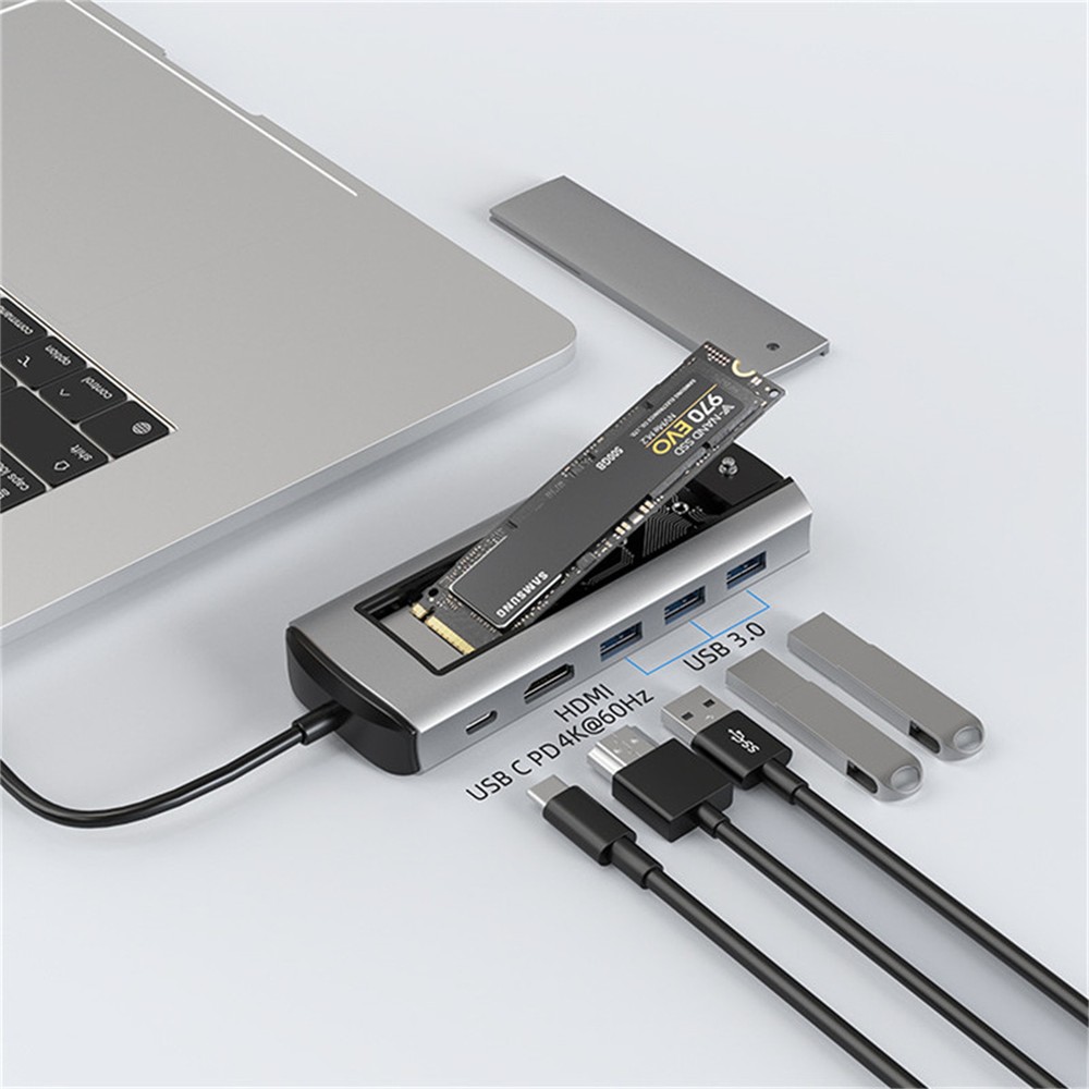 6 in 1 USB3.0 Hub With Disk Storage Function USB3.0 Type-c to HDMI Laptop Dock e