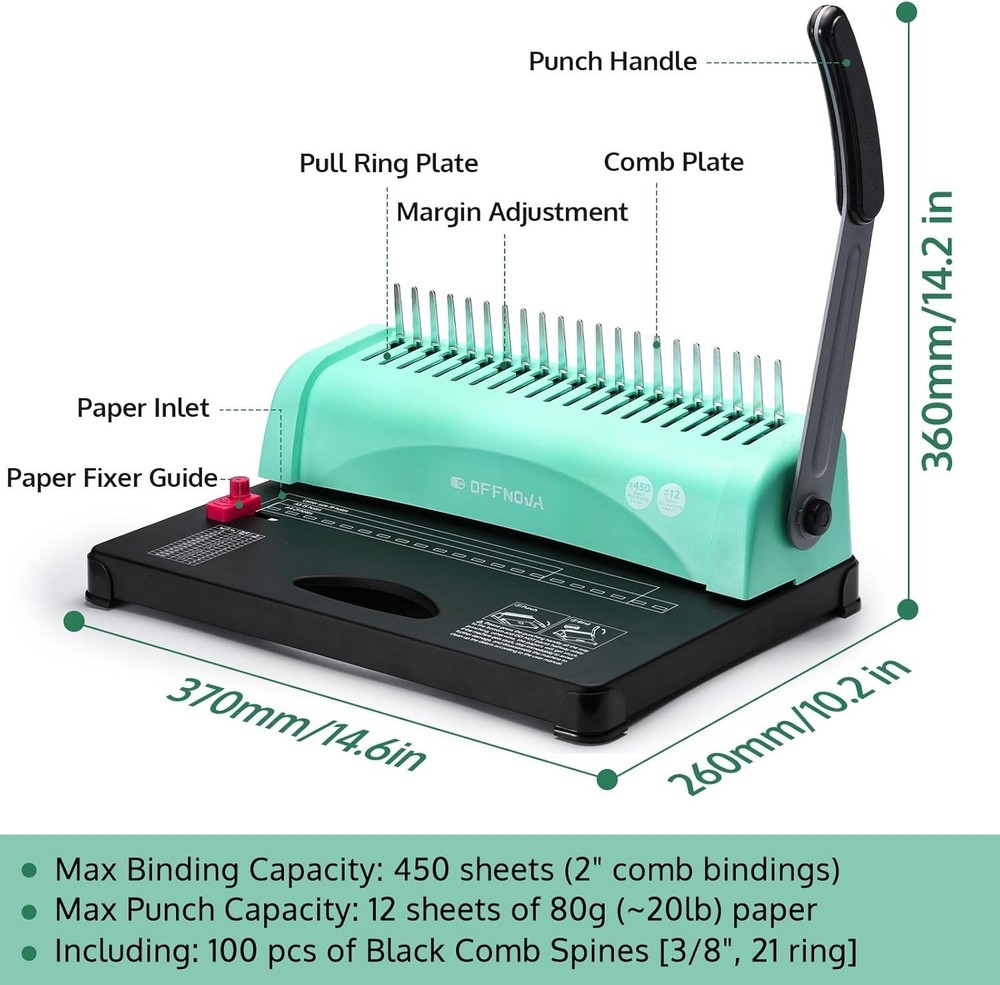 Effortless Binding Machine for 450 Sheets – Easy Punch and Adjustable Margin