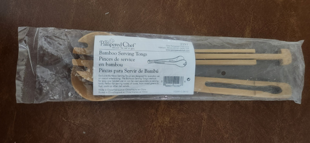 Pampered Chef Interlocking Bamboo Serving Tongs #2297 New