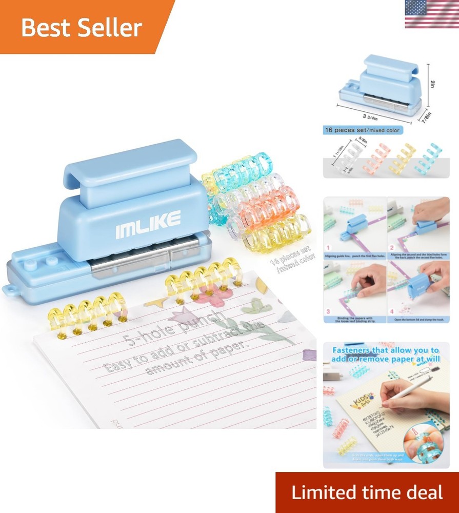 Compact 5-Hole Binding Machine - 16 Loose-Leaf Strips for Customized Notebooks