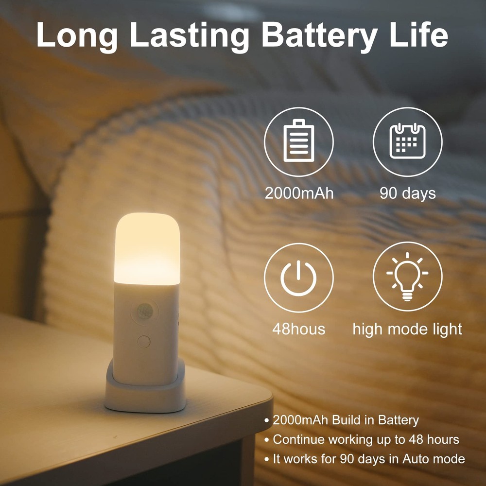 Rechargeable Motion Sensor Night Light Battery Operated nightlights Dimmable ...