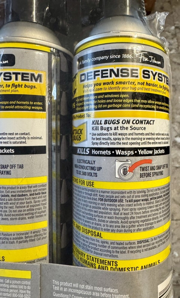3 Raid Defend Wasp Hornet Yellow Jacket Spray Cans 14oz. Value Pack