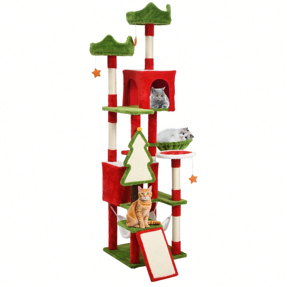 75" Cat Tree Tower Condo,Multi-Level Christmas Decor Cat Climbing Tower With Top