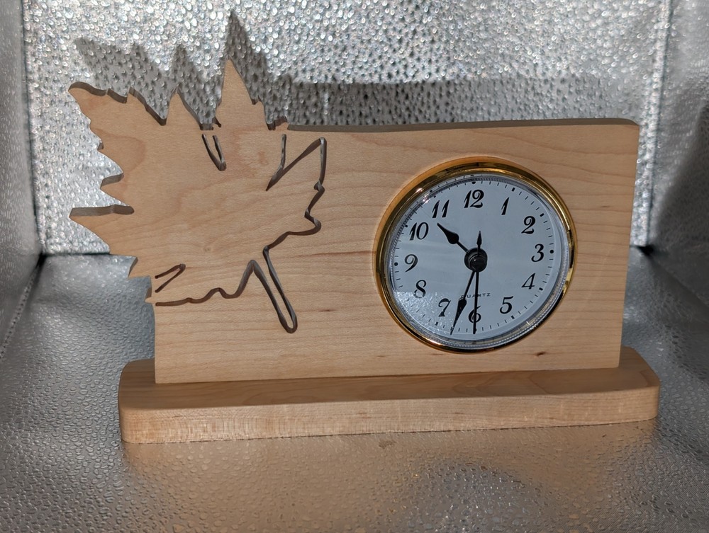 Handmade scrollsawn Wood Maple Leaf Clock