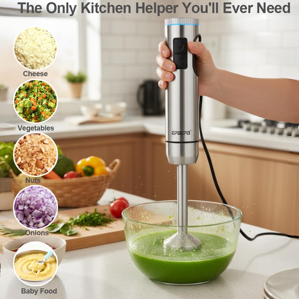Handheld Immersion Blender Bundle, 1000W Powerful 11-in-1 Set for Smoothies,O...