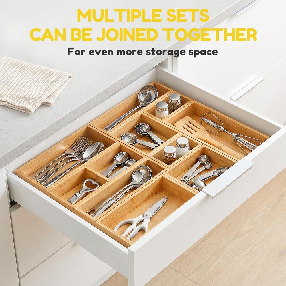 lilLittle Bamboo Drawer Organizer 5 Pcs Kitchen Organizer Set, Multi Purpose