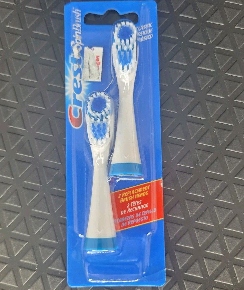 Crest Spin Brush Classic Replacement Heads 2 Pack White & Blue New Spinbrush