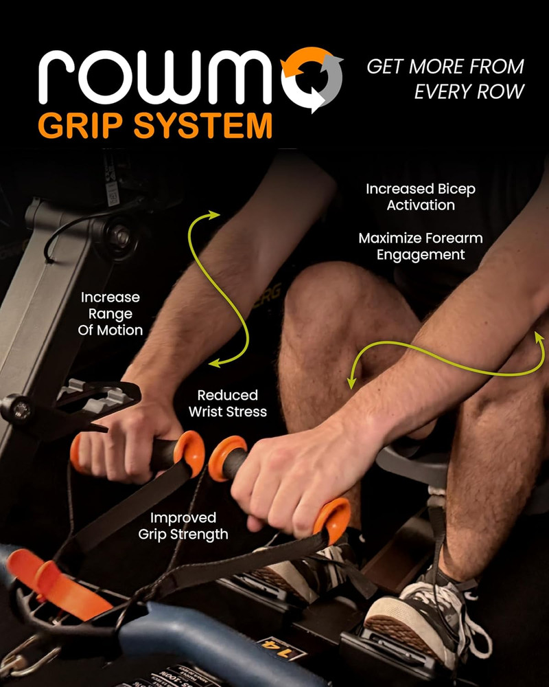 Grip System for Concept 2 Rowing Machine, Ergonomic Handles with Straps, Black a