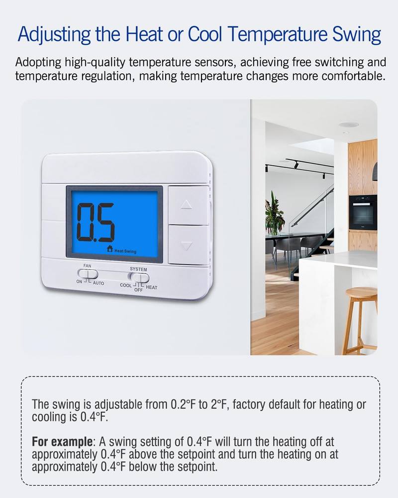 Non Programmable Thermostat for Home 1 Heat/ 1 Cool Single-Stage System, with Ro