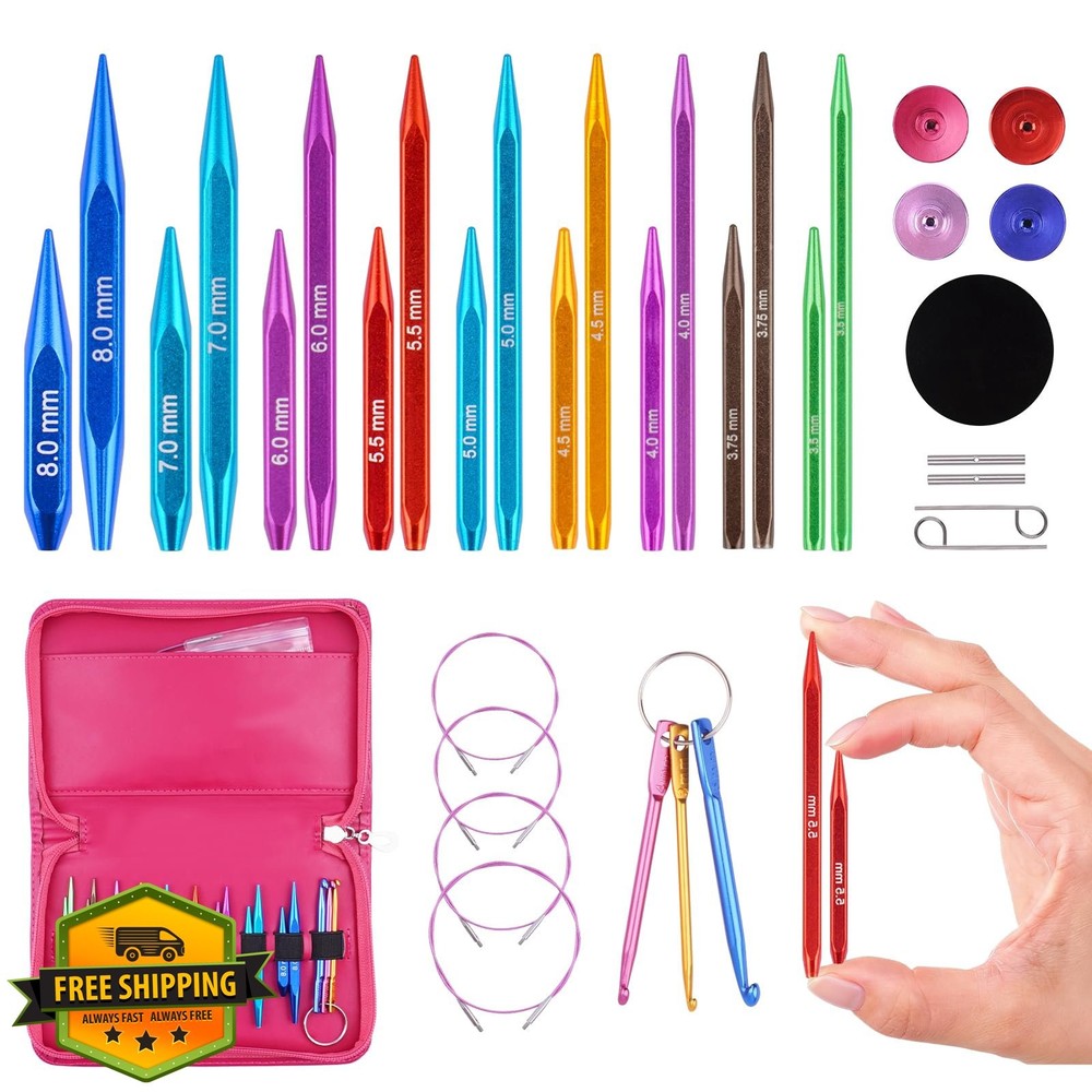 Hobekoee Knitting Needles - Short Interchangeable 9 Pair Square Circular Set