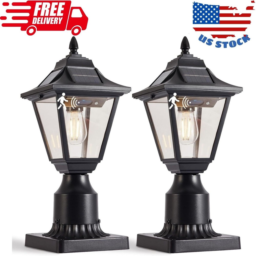 2 Pack Solar Post Lights, Motion Sensor Solar Lamp Post Lights with Pier Mount