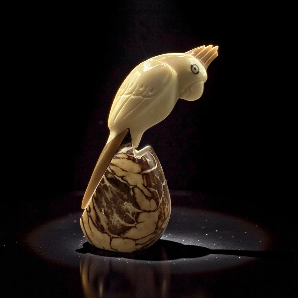 Tagua Nut/ Vegetable Ivory Carved Bird/Parrot