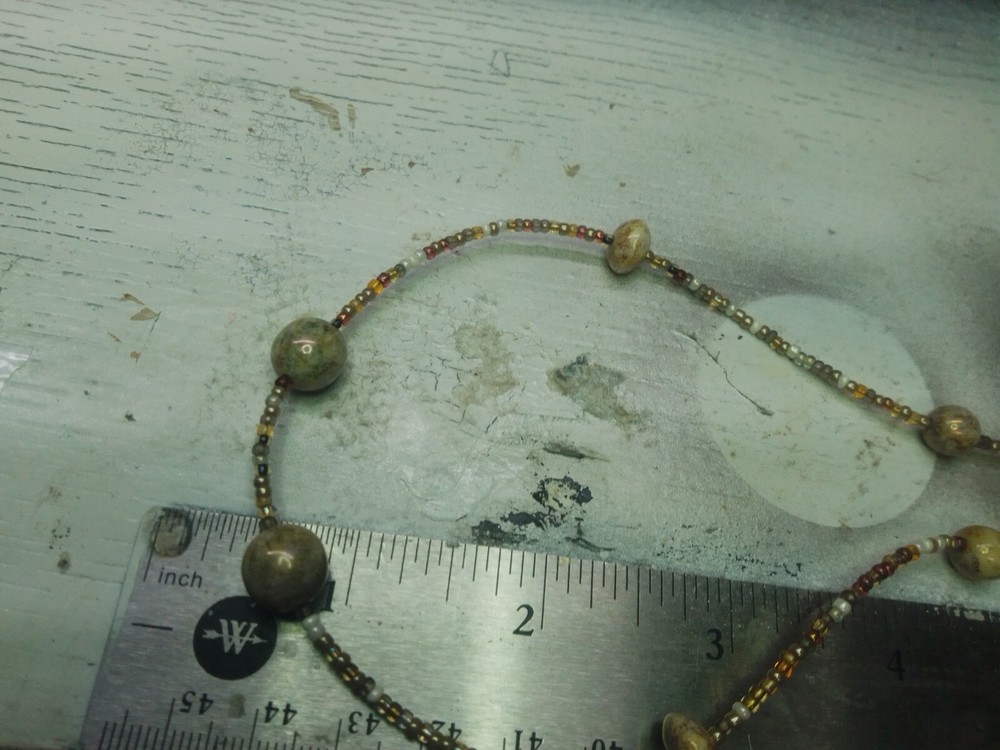 Unakite Beaded Pendant Necklace 28"