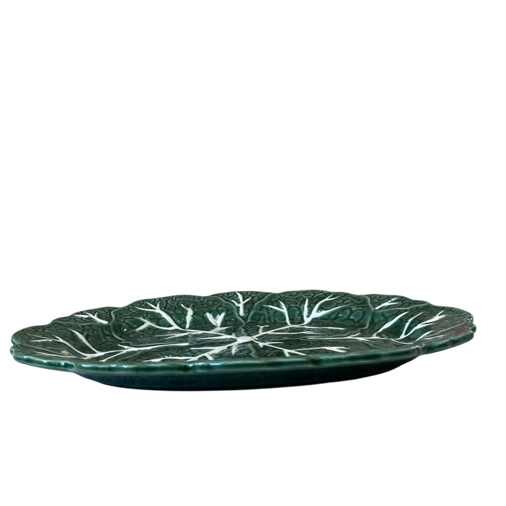Maxcera Green Cabbage Leaf Oval Serving Platter 14.75” Ceramic NEW