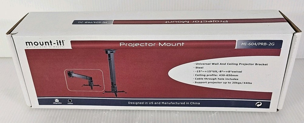 NEW Mount-it, MI-604/PRB-2G, Projector Mount Ceiling & Wall Mount 44 Lbs Max