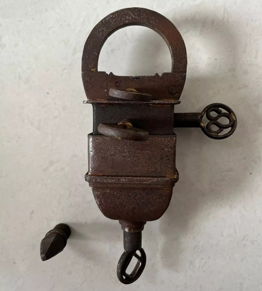 Vintage Iron Handcrafted Unique Shape Solid Heavy 4 Key Padlocks