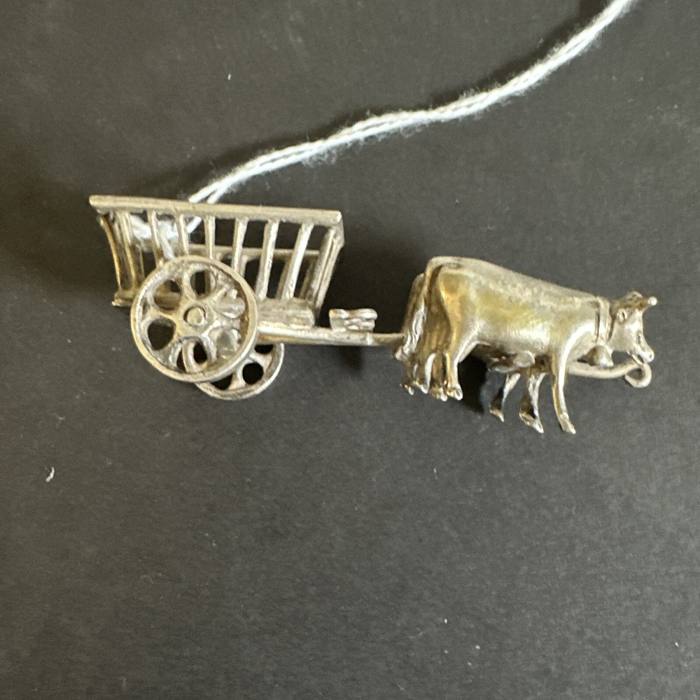German/Dutch 800 Silver. Two Oxen Pulling A Cart.