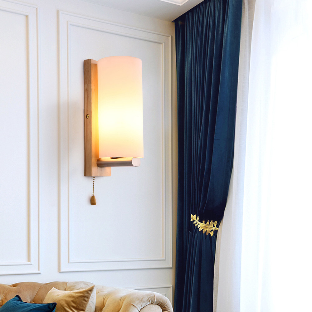 Ashtree Wood Glass Wall Lamp Hallway Wall Light Pull Switch Loft Retro 5~10㎡