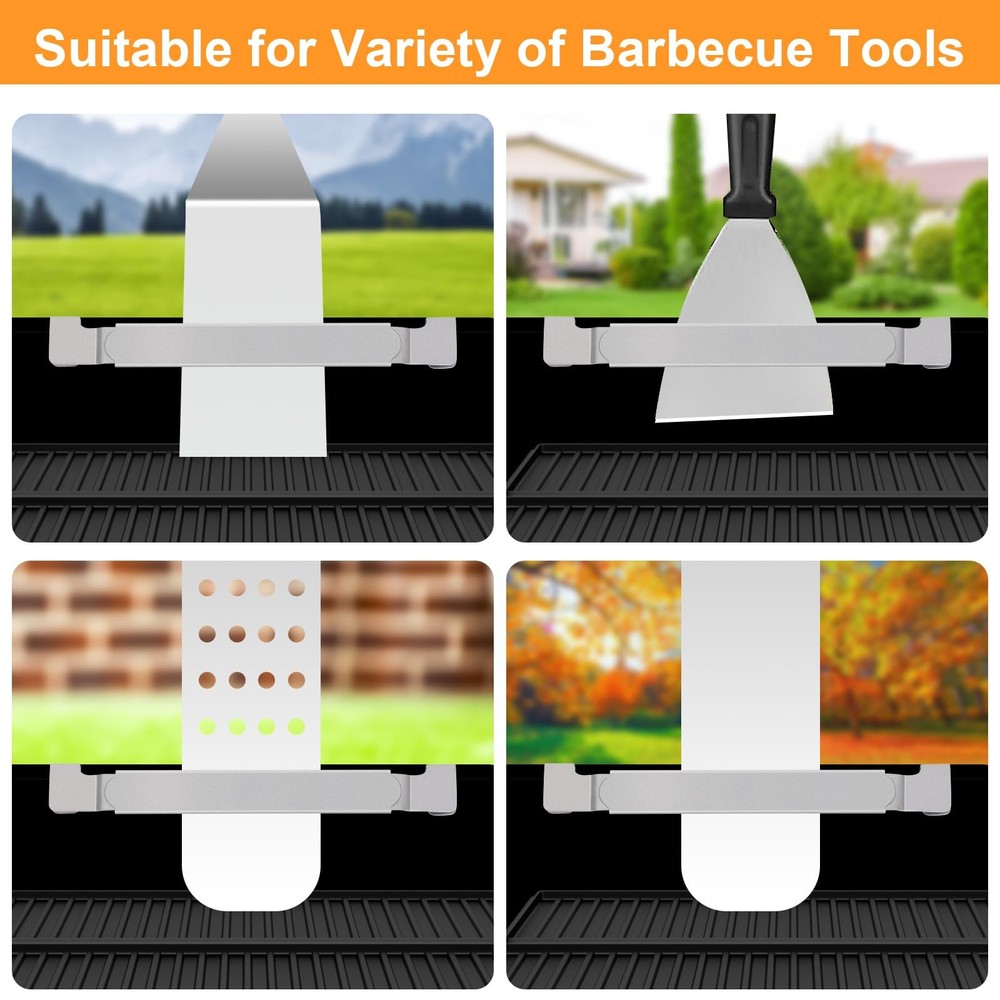 Griddle Spatula Holder, Adjustable Stainless Steel Grill Tool Medium, Silver