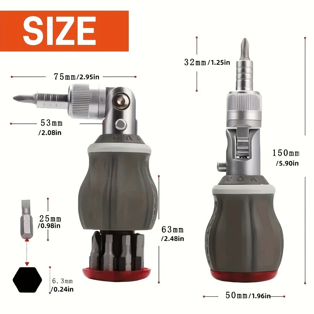 Multi-Angle Ratchet Screwdriver Set - 8 Bits, Adjustable for Tight Spaces